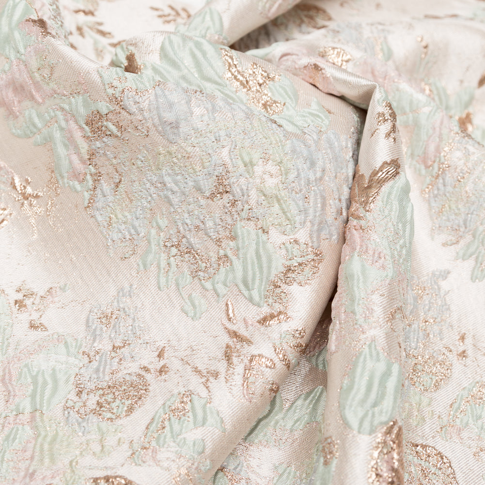 Metallic Bright Gold, Milky Green and Icelandic Blue Floral Luxury Brocade