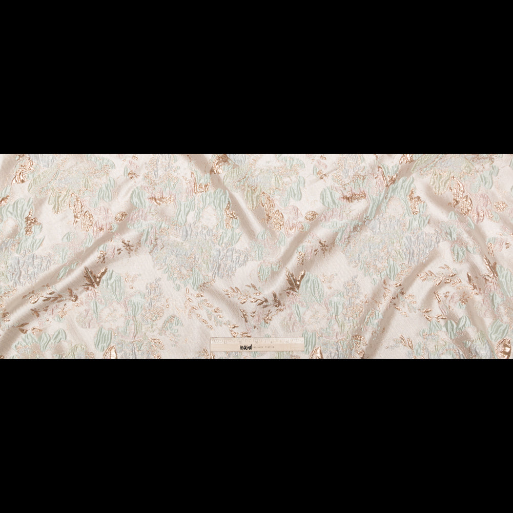 Metallic Bright Gold, Milky Green and Icelandic Blue Floral Luxury Brocade