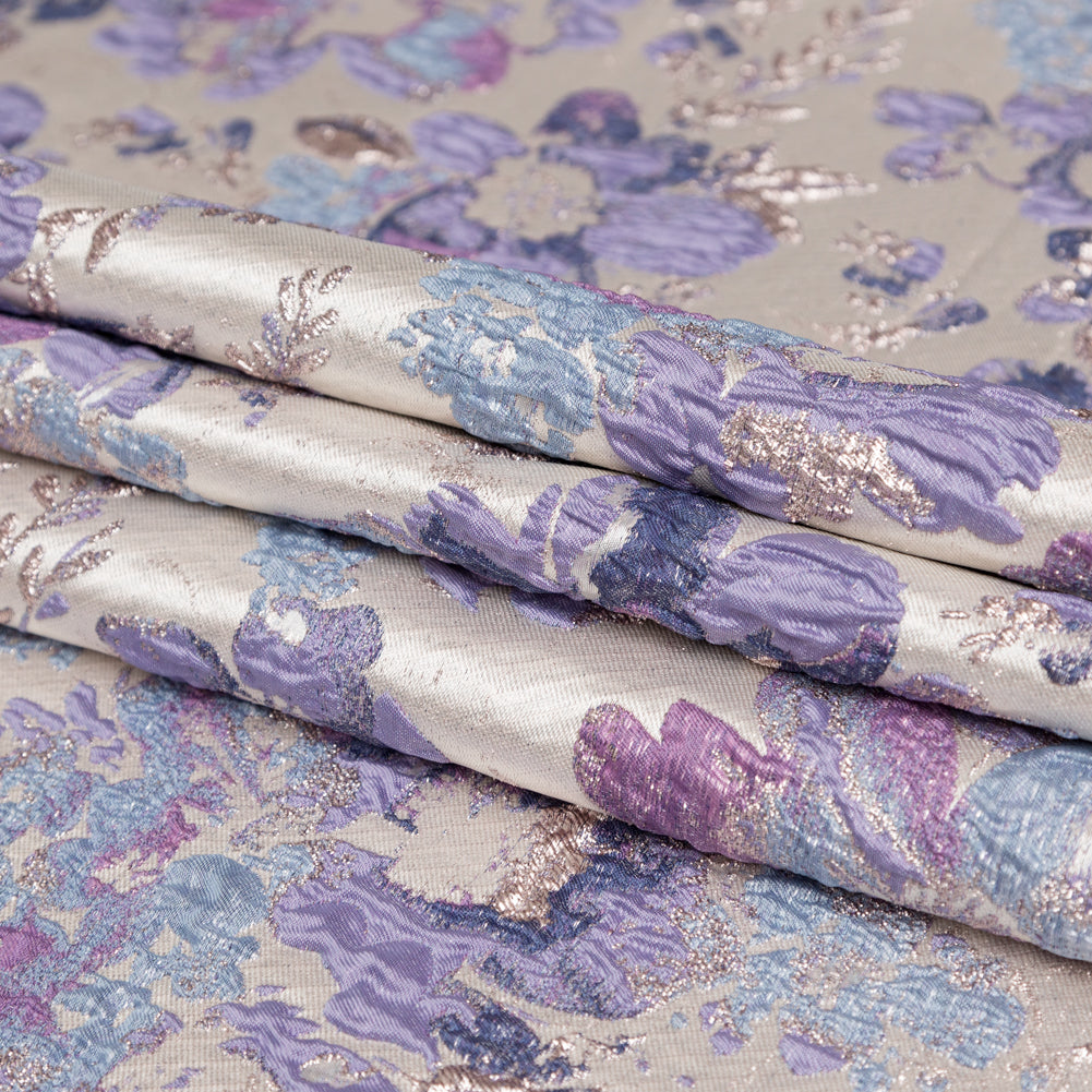 Metallic Champagne, Rainy Day and Deep Wisteria Floral Luxury Brocade