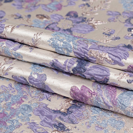 Metallic Champagne, Rainy Day and Deep Wisteria Floral Luxury Brocade