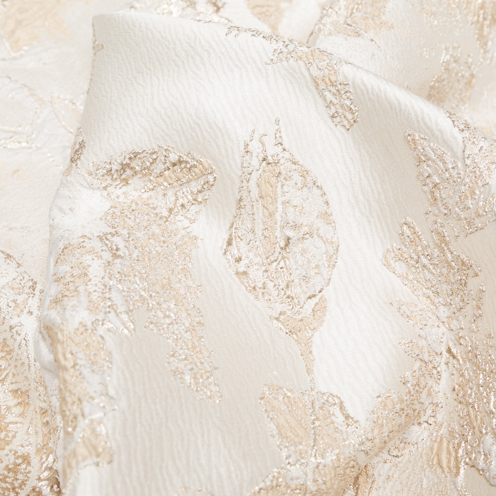 Metallic Bright Gold and Crystal Gray Floral Luxury Brocade