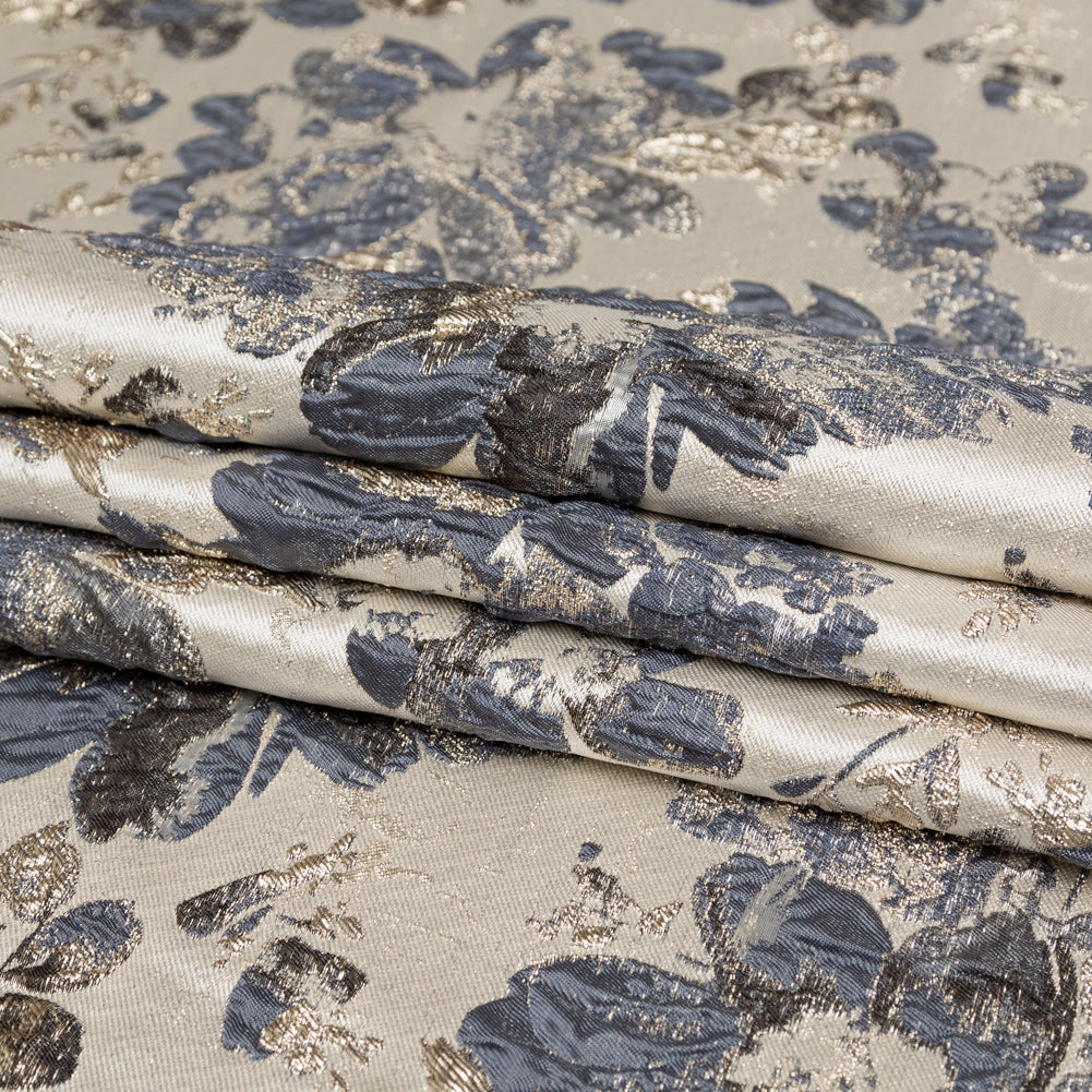Metallic Bright Gold, Oyster Gray and Odyssey Gray Floral Luxury Brocade
