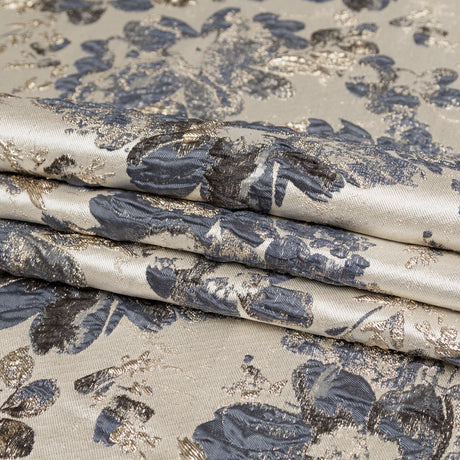 Metallic Bright Gold, Oyster Gray and Odyssey Gray Floral Luxury Brocade