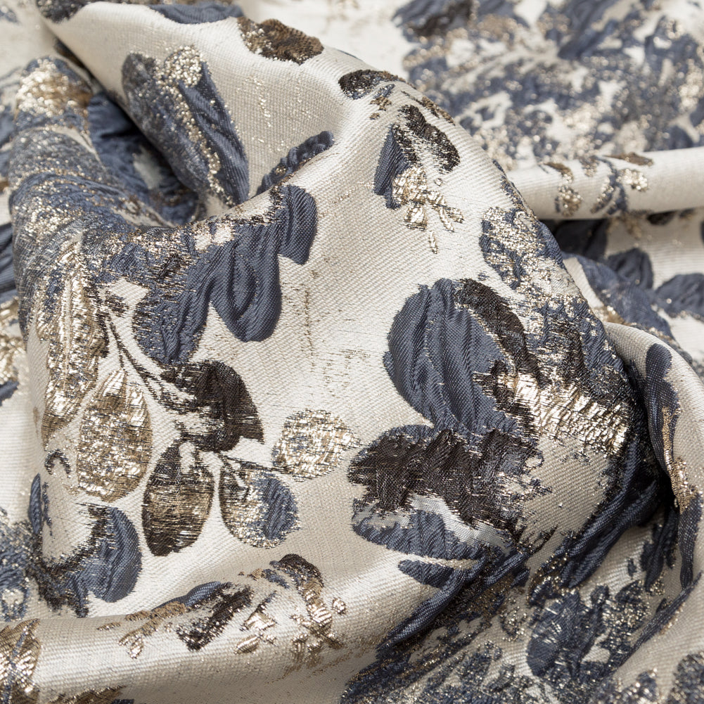Metallic Bright Gold, Oyster Gray and Odyssey Gray Floral Luxury Brocade