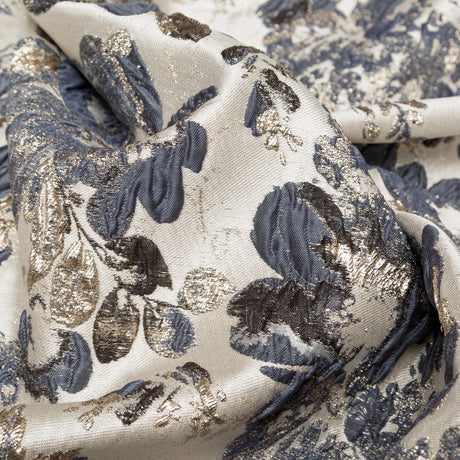 Metallic Bright Gold, Oyster Gray and Odyssey Gray Floral Luxury Brocade