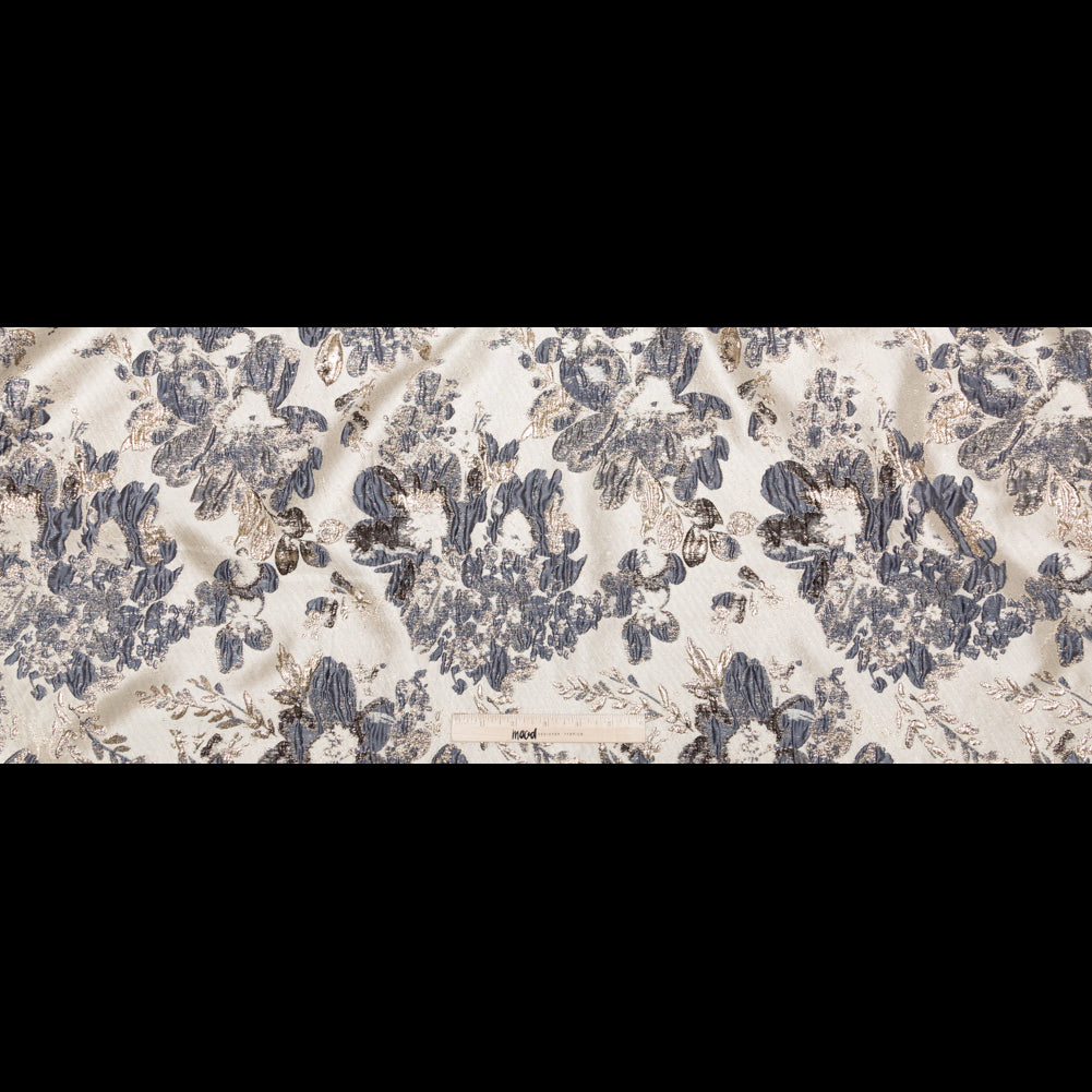 Metallic Bright Gold, Oyster Gray and Odyssey Gray Floral Luxury Brocade