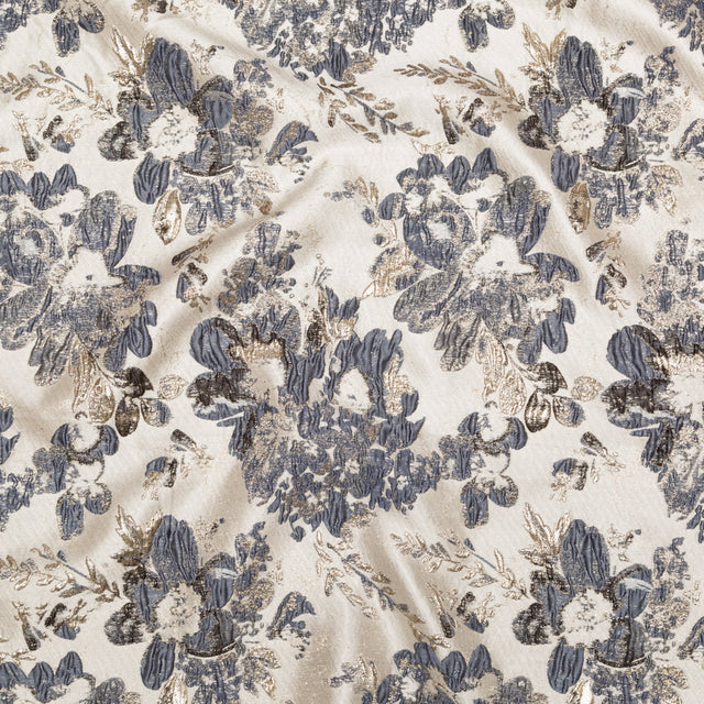 Metallic Bright Gold, Oyster Gray and Odyssey Gray Floral Luxury Brocade