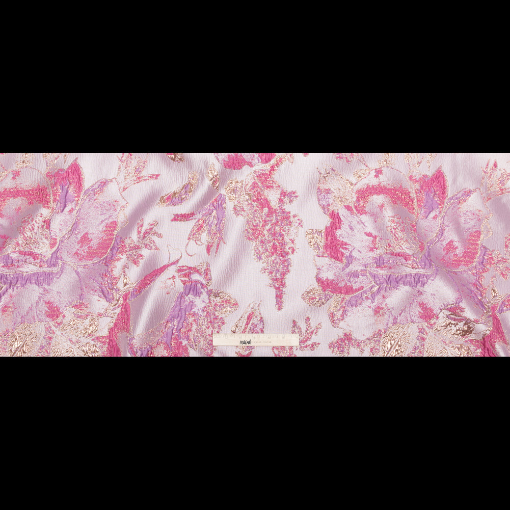 Floral Metallic Brocade - Bright Gold, Lavender and Fuchsia Pink
