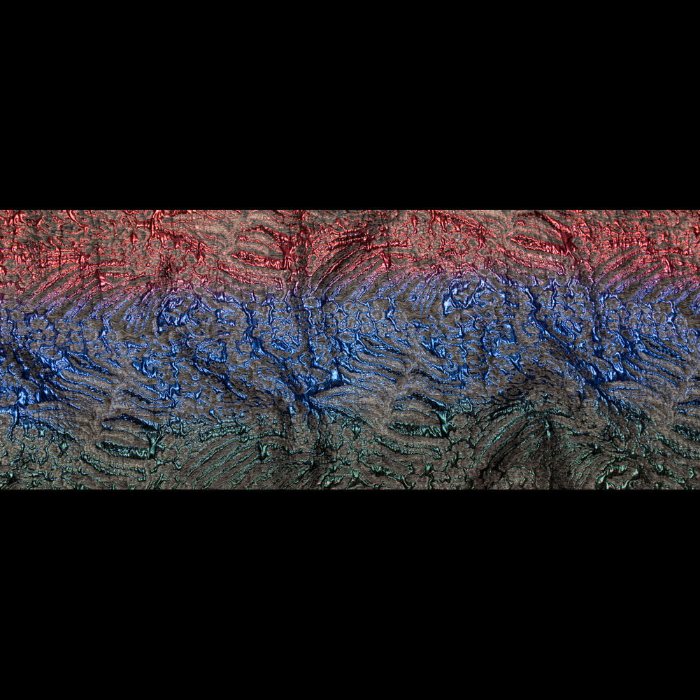 Metallic Space Cherry, Blue Morpho and Emerald Abstract Ombre Luxury Brocade
