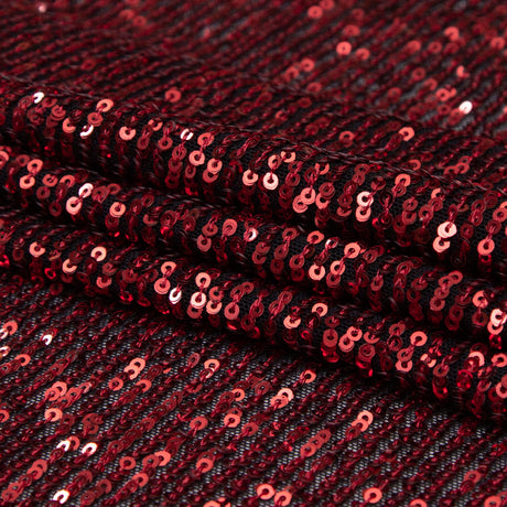 Red Striped Baby Sequins on Black Stretch Mesh