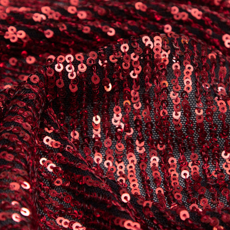Red Striped Baby Sequins on Black Stretch Mesh