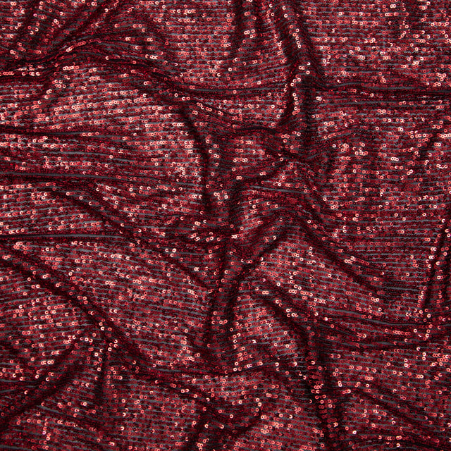 Red Striped Baby Sequins on Black Stretch Mesh