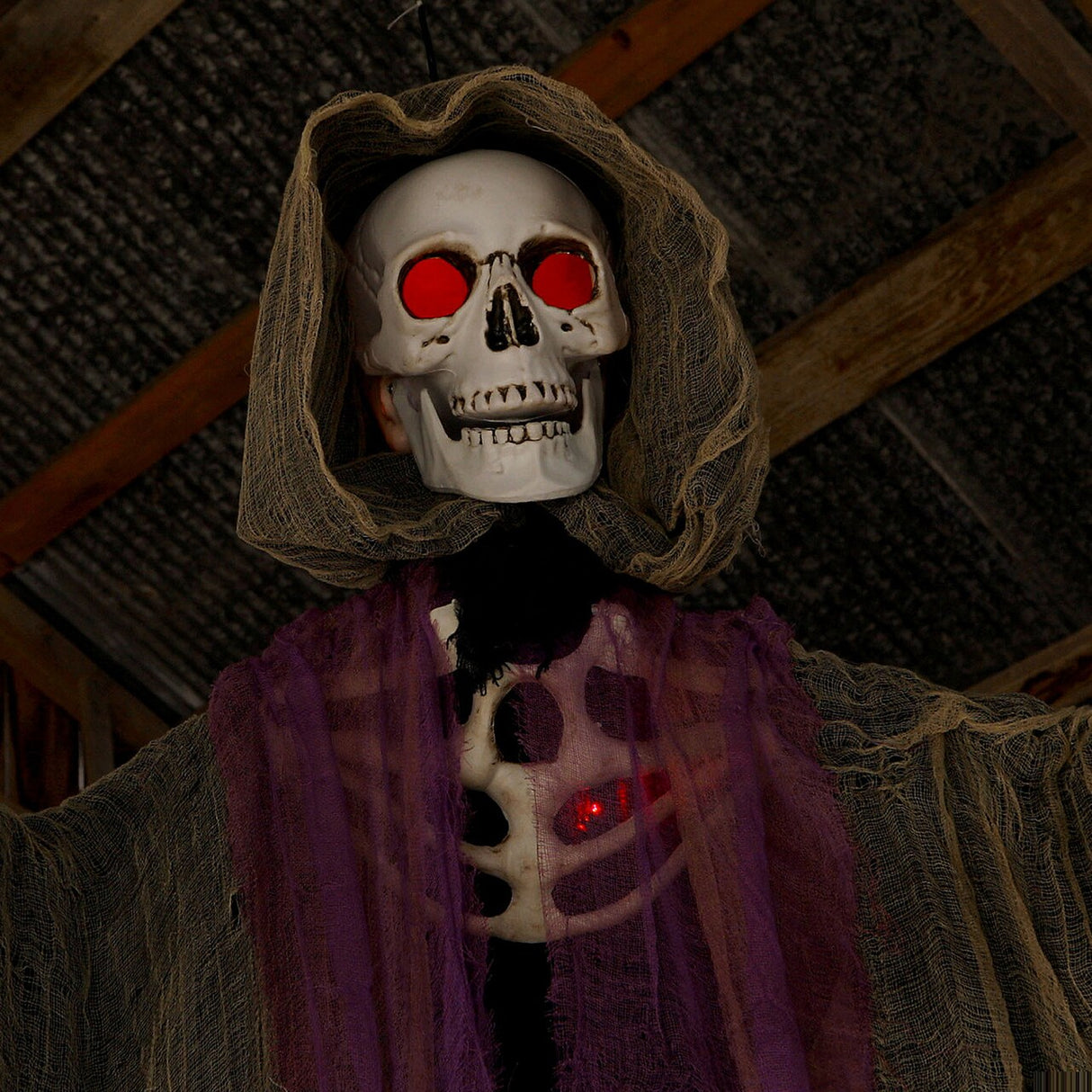 6 Feet Light Up Skeletal Reaper in Gray Robes Halloween Hanging Decoration