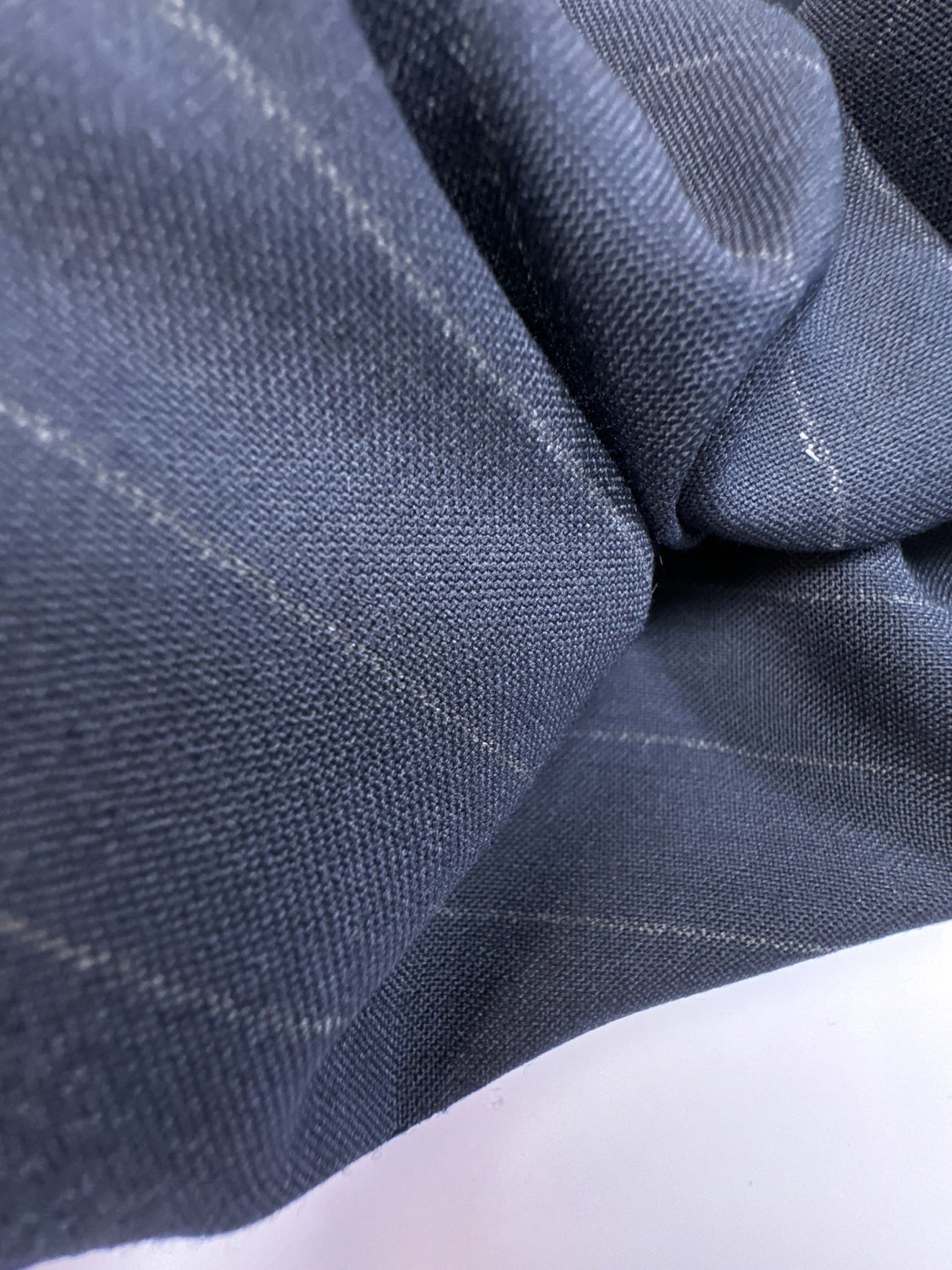Wool Polyester Striped Suiting Fabric Gray-Blue