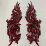 Rhinestone Applique Floral Lace Pair 14" x 4"