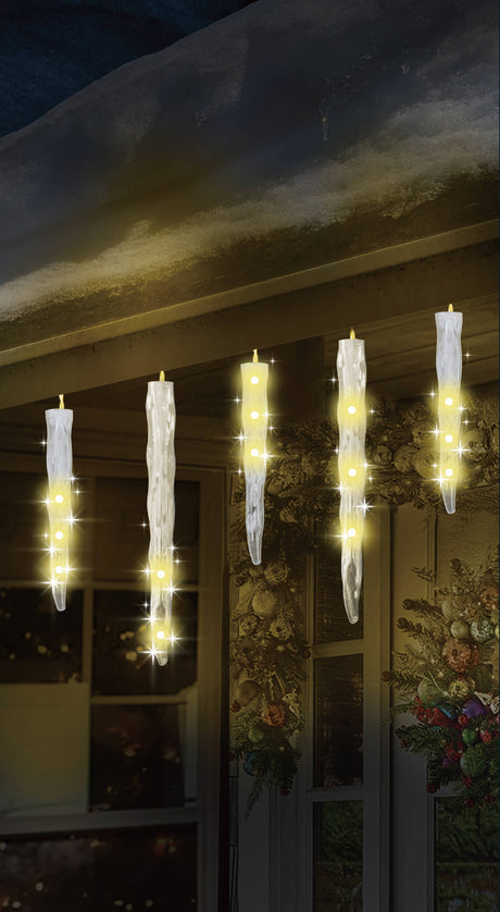 7-11" Cascading Warm White LED Icicles - 12 Count Set