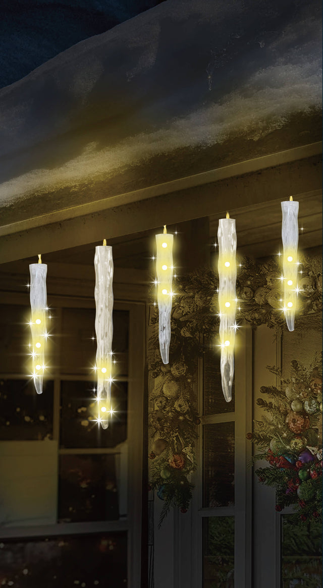 7-11" Cascading Warm White LED Icicles - 12 Count Set