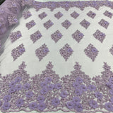 Beaded 3D Floral Lace Polyester Fabric - Off White, Gold, Silver, Lt. Blue, 52" Wide (1 Yard)