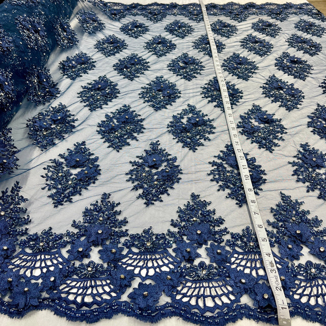 Beaded 3D Floral Lace Fabric