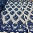 Beaded 3D Floral Lace Fabric - Navy Blue/Black Floral Embroidered Net Mesh, 48" Width (1 Yard)
