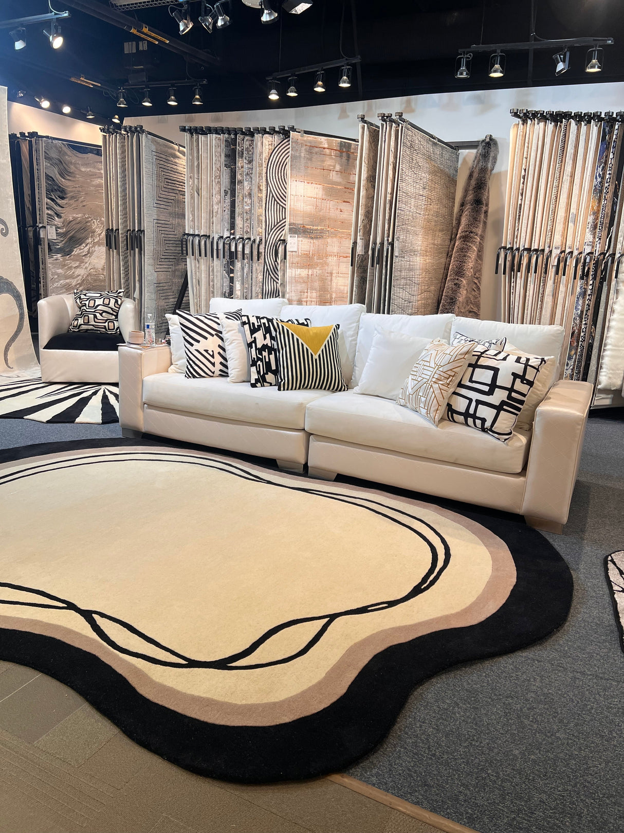 Beluga Tufted Design 57 Wool Fabric - Ivory Black Tufted Pattern, 8' X 11', 9' X 12', 10' X 13' (1 Piece)