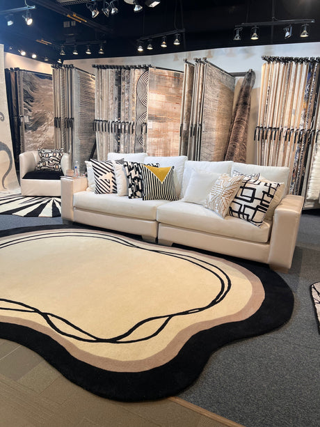 Beluga Tufted Design 57 Wool Fabric - Ivory Black Tufted Pattern, 8' X 11', 9' X 12', 10' X 13' (1 Piece)