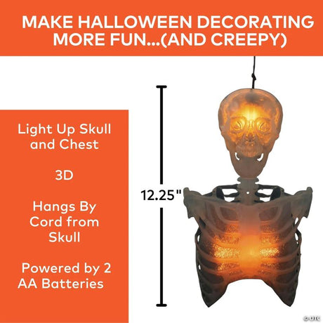 12 1/4-Inch Light-Up Hanging Skeleton Torso with Flashing Fire Lights