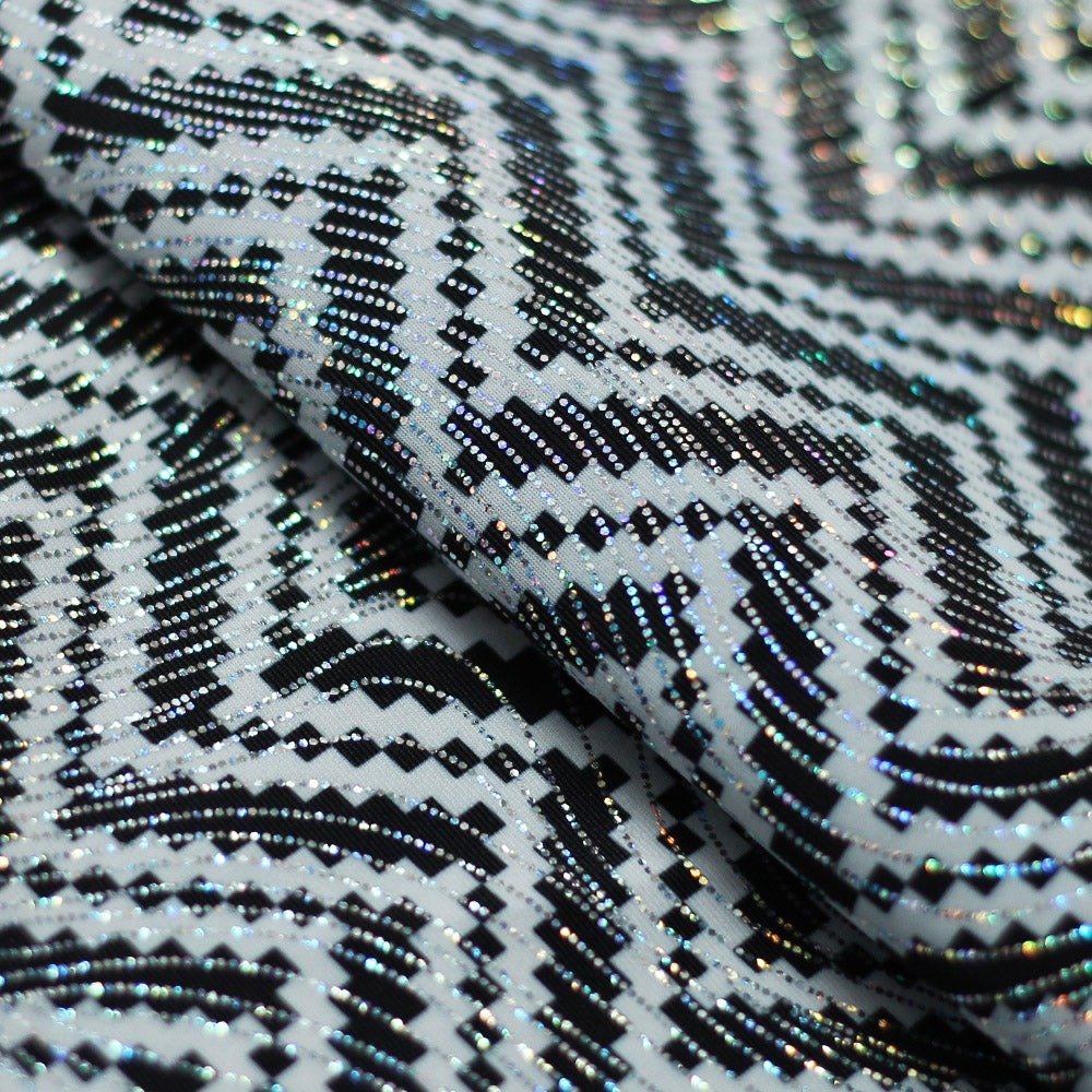 Zig Zag Racer Foil Polyester Spandex Fabric - Sparkly Chevron Foil Print, 58/60" Width (1 Yard)