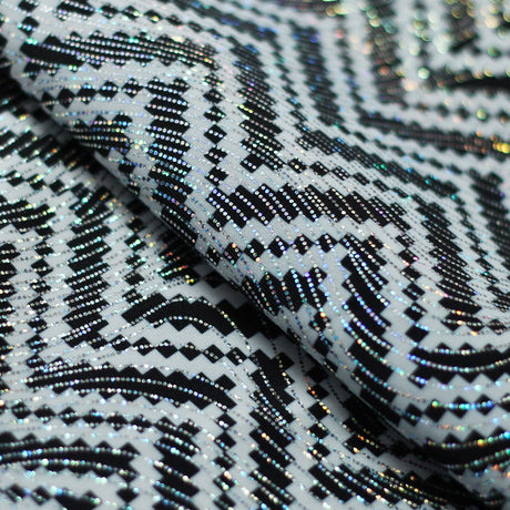 Zig Zag Racer Foil Polyester Spandex Fabric - Sparkly Chevron Foil Print, 58/60" Width (1 Yard)