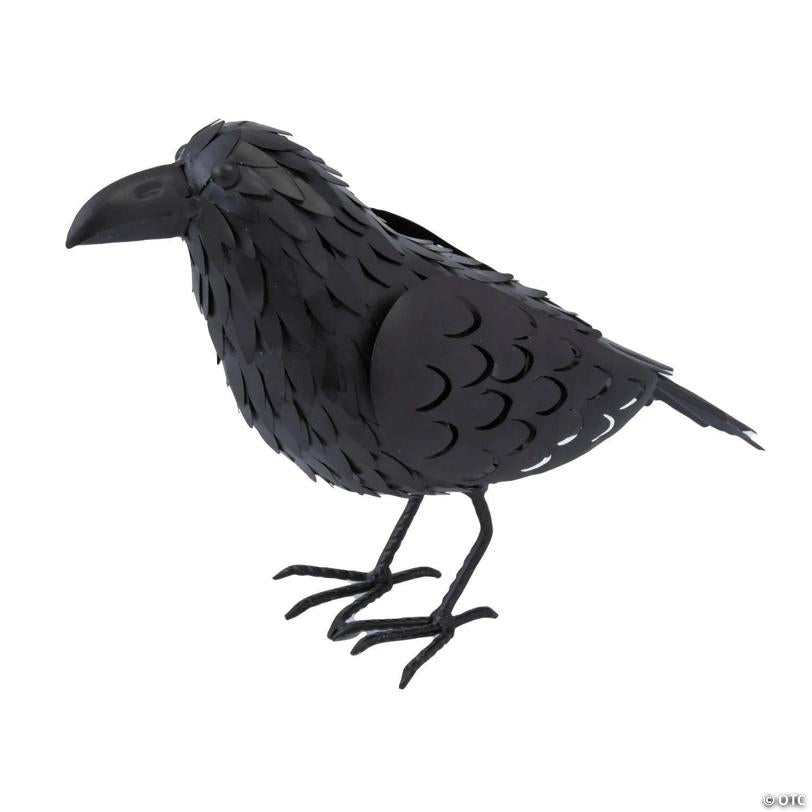 12" Standing Metal Black Crow Halloween Decoration