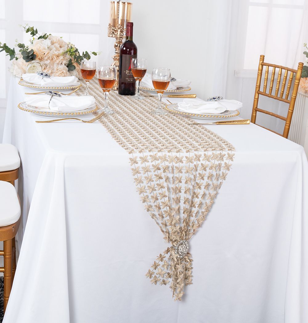 Lace Table Runner 12x108 Champagne