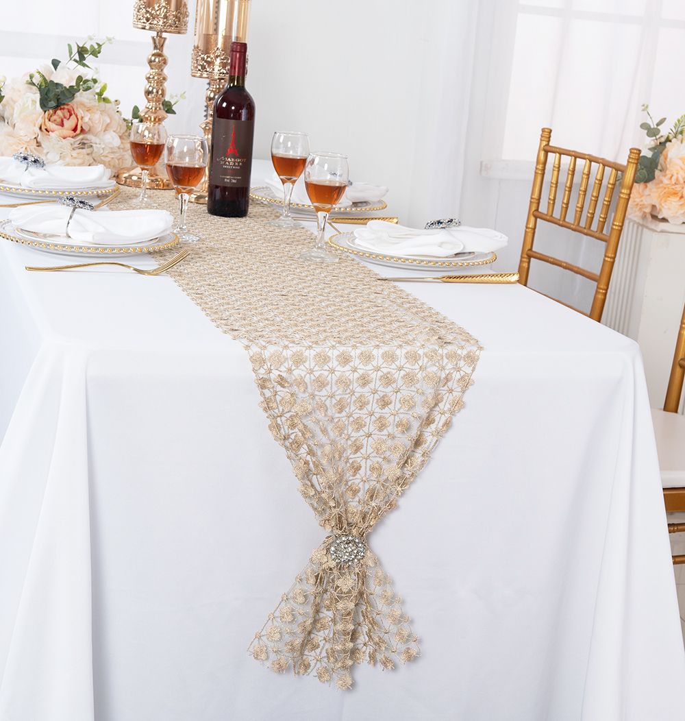 Lace Table Runner 12x108 Champagne