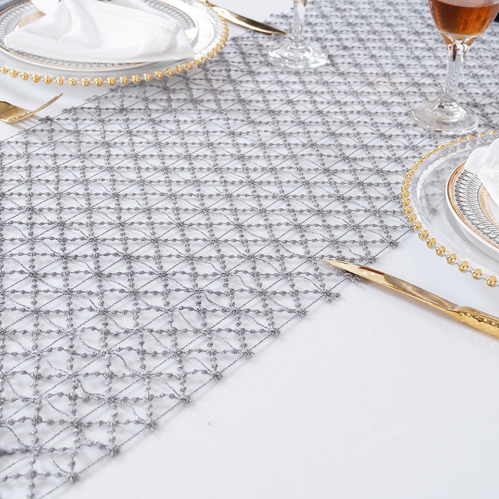 Lace Table Runner 12x108 Silver