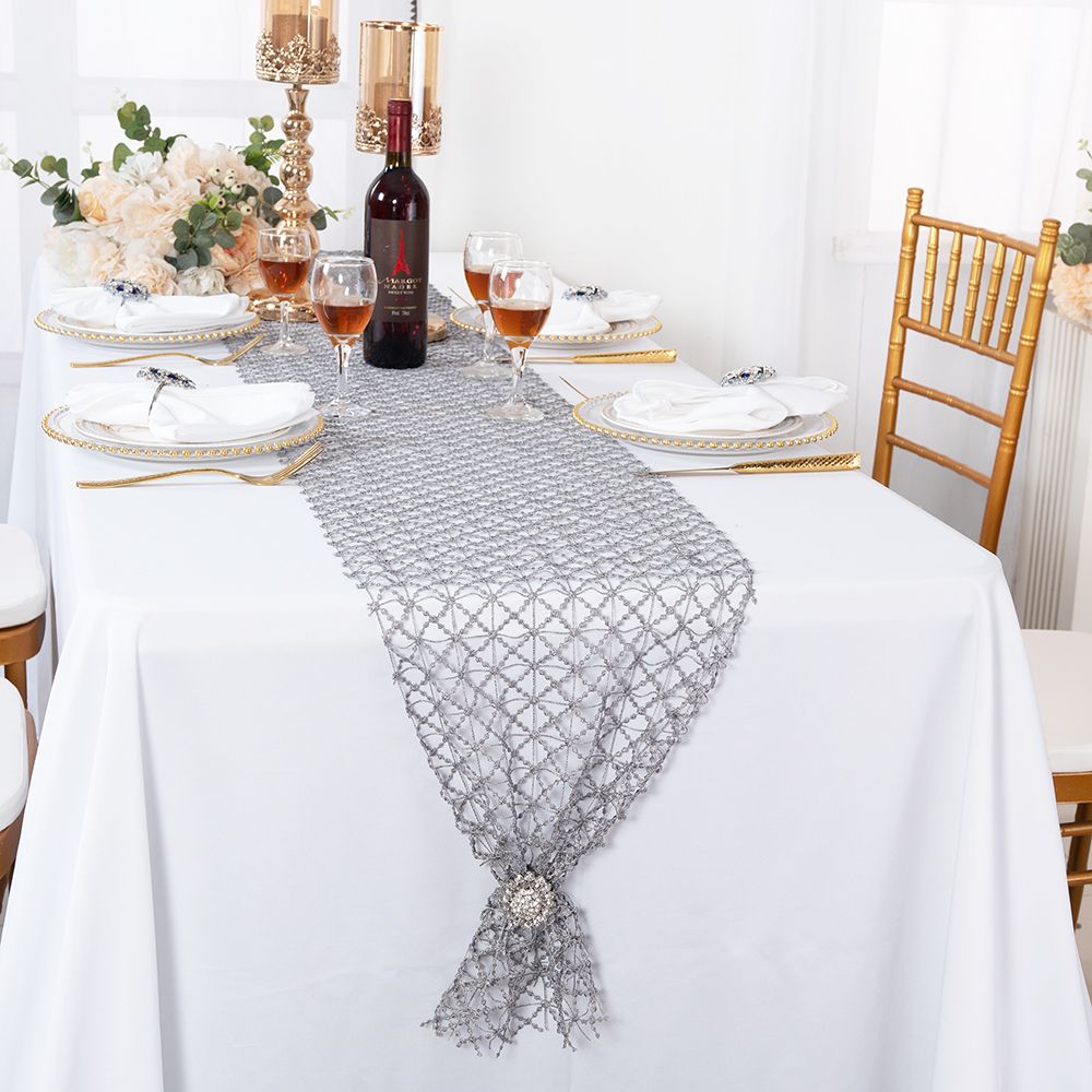 Lace Table Runner 12x108 Silver