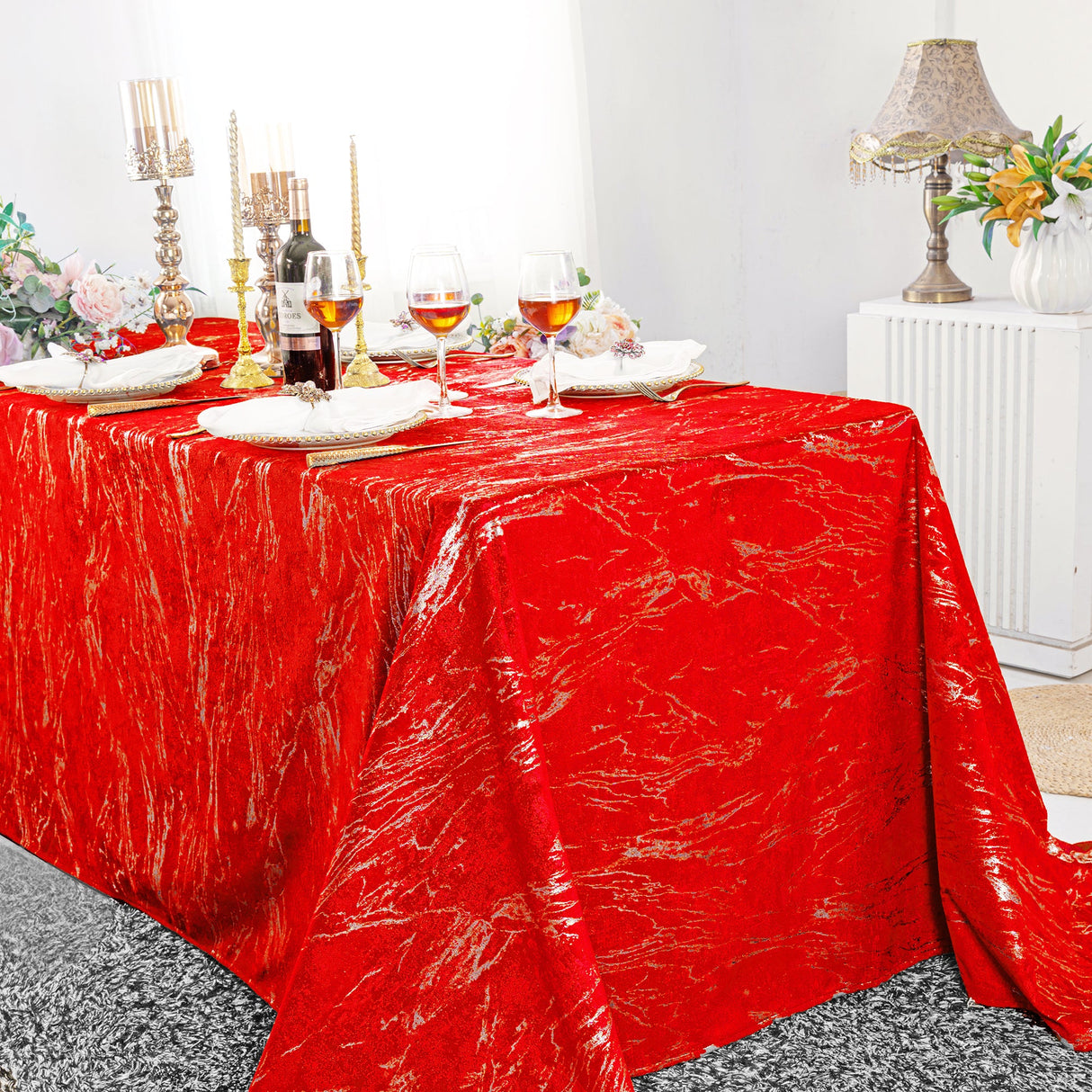 Rectangular Velvet Tablecloth 90x156 Red