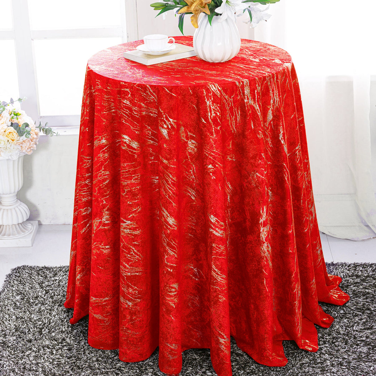 Round Holland Velvet Tablecloth 132" Red