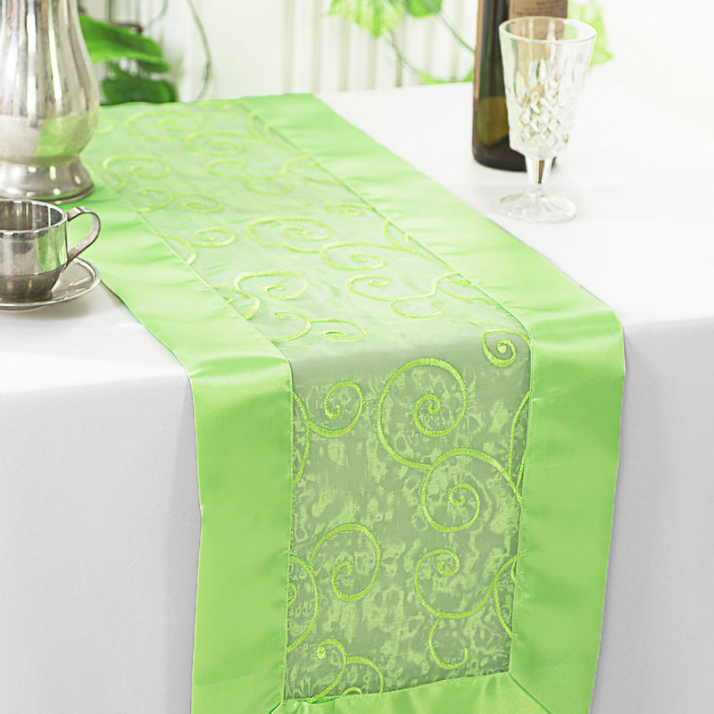 Embroidered Organza Table Runner 12.75x108 Apple Green