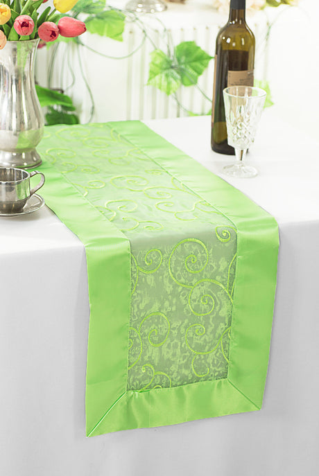 Embroidered Organza Table Runner 12.75x108 Apple Green