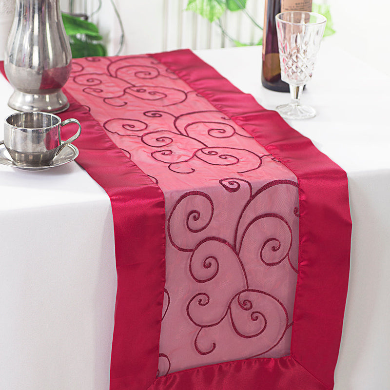 Embroidered Organza Table Runner 12.75x108 Apple Red