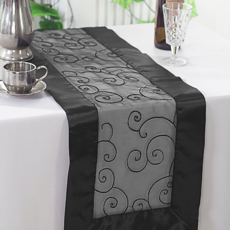Embroidered Organza Table Runner 12.75x108 Black