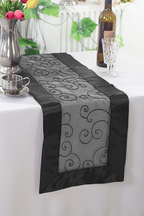Embroidered Organza Table Runner 12.75x108 Black