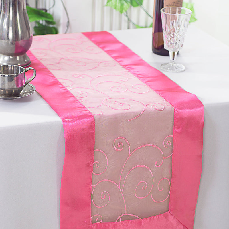 Embroidered Organza Table Runner 12.75x108 Bubble Gum