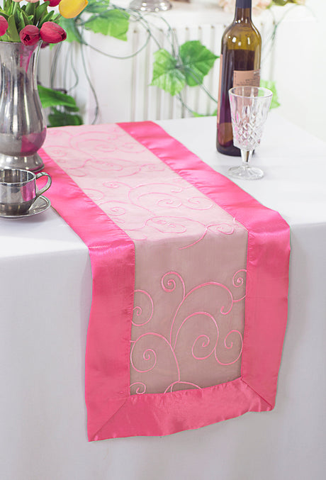 Embroidered Organza Table Runner 12.75x108 Bubble Gum