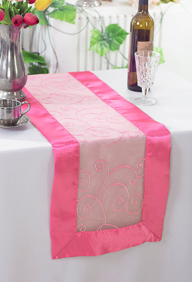 Embroidered Organza Table Runner 12.75x108 Bubble Gum
