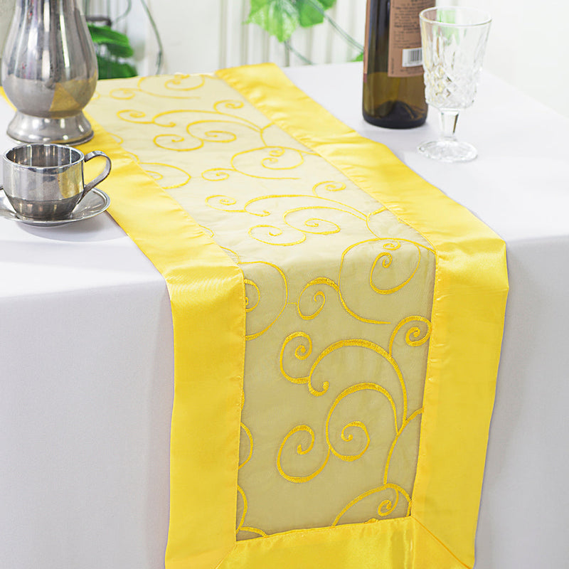 Embroidered Organza Table Runner 12.75x108 Canary Yellow