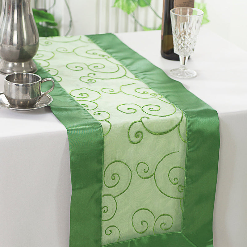 Embroidered Organza Table Runner 12.75x108 Clover Green