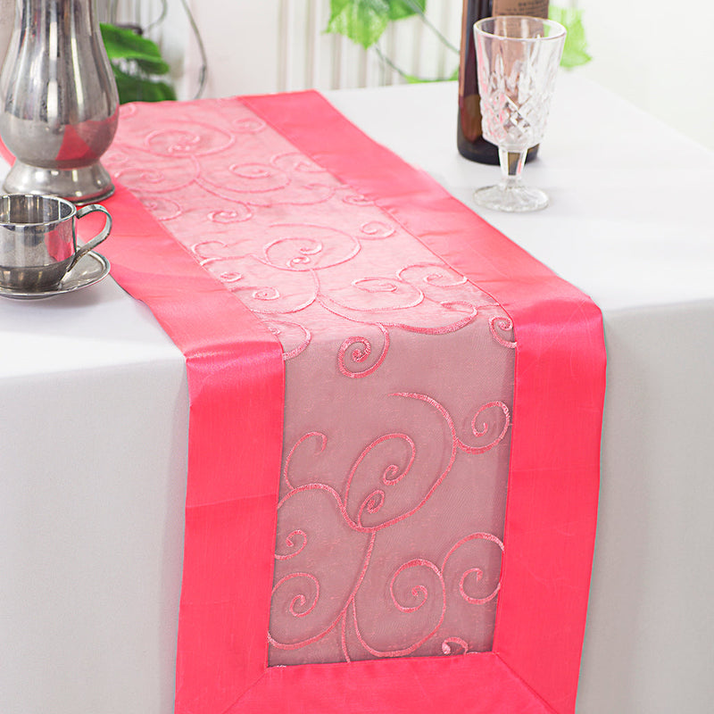 Embroidered Organza Table Runner 12.75x108 Coral