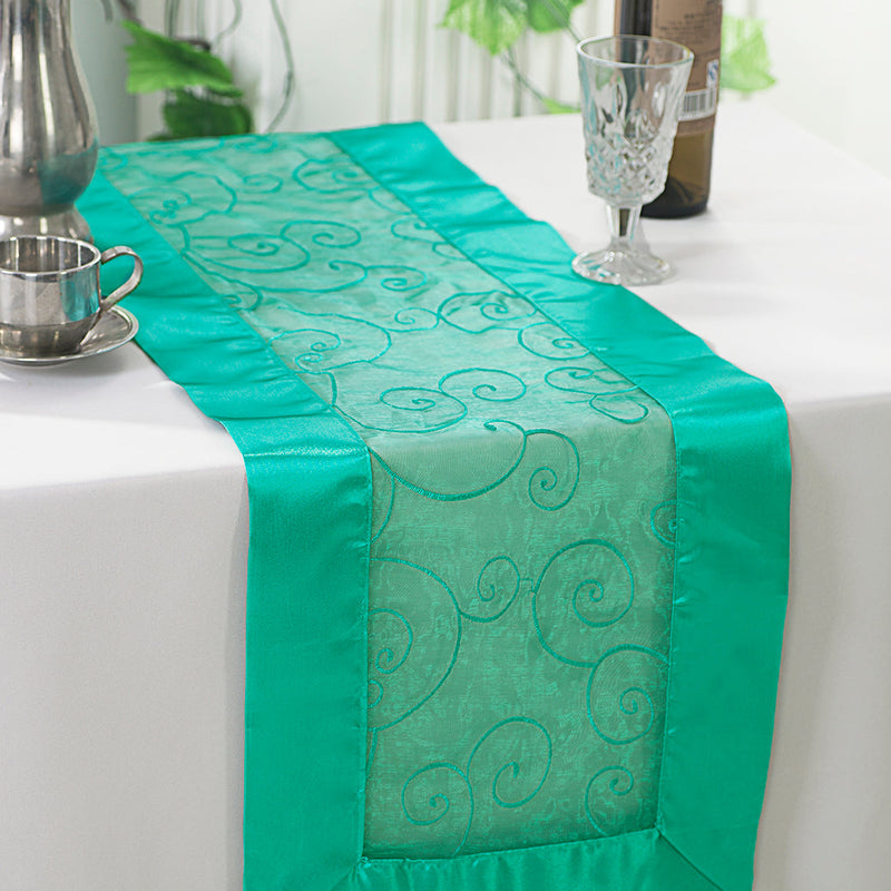 Embroidered Organza Table Runner 12.75x108 Jade