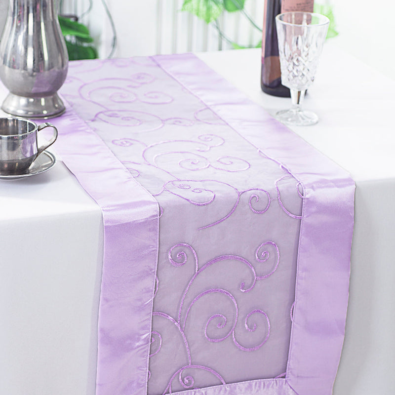 Embroidered Organza Table Runner 12.75x108 Lavender