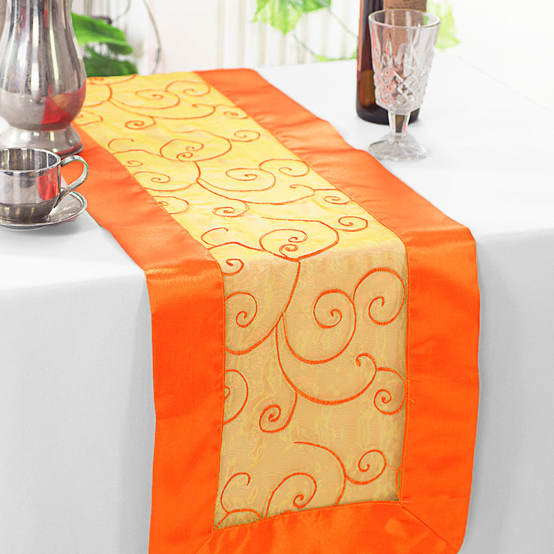 Embroidered Organza Table Runner 12.75x108 Orange